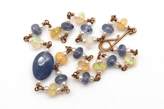 Bracelet - 14k rose gold, Tanzanite, Opal, Seed Pearl