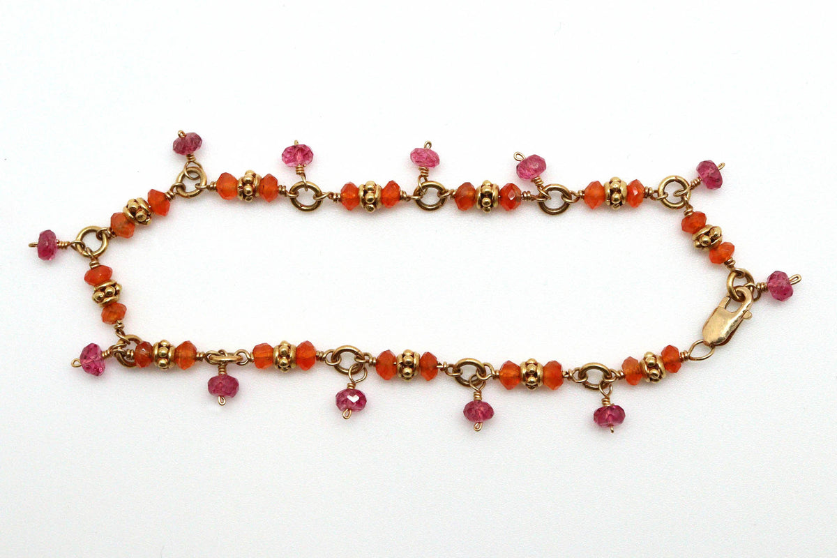 Bracelet - 18k gold, Pink Sapphire, Carnelian