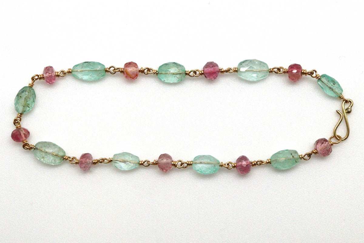 Bracelet - 18k gold, Emerald, Pink Tourmaline