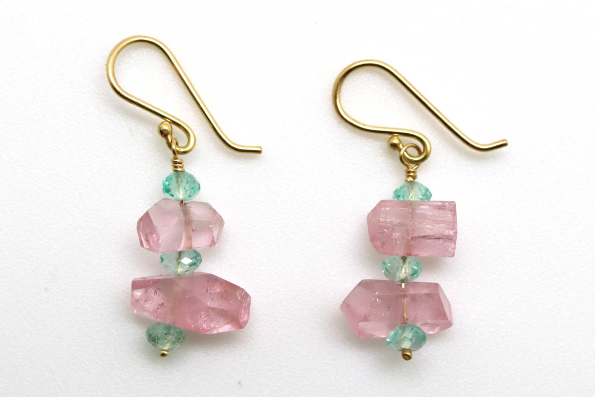 Earrings - Pink Tourmaline, Aquamarine