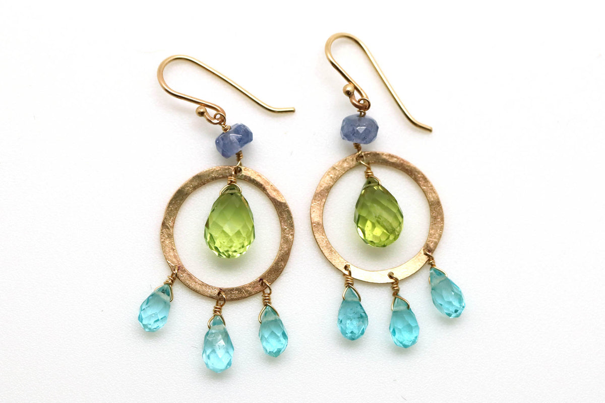 Earrings - Peridot, Tanzanite, Apatite