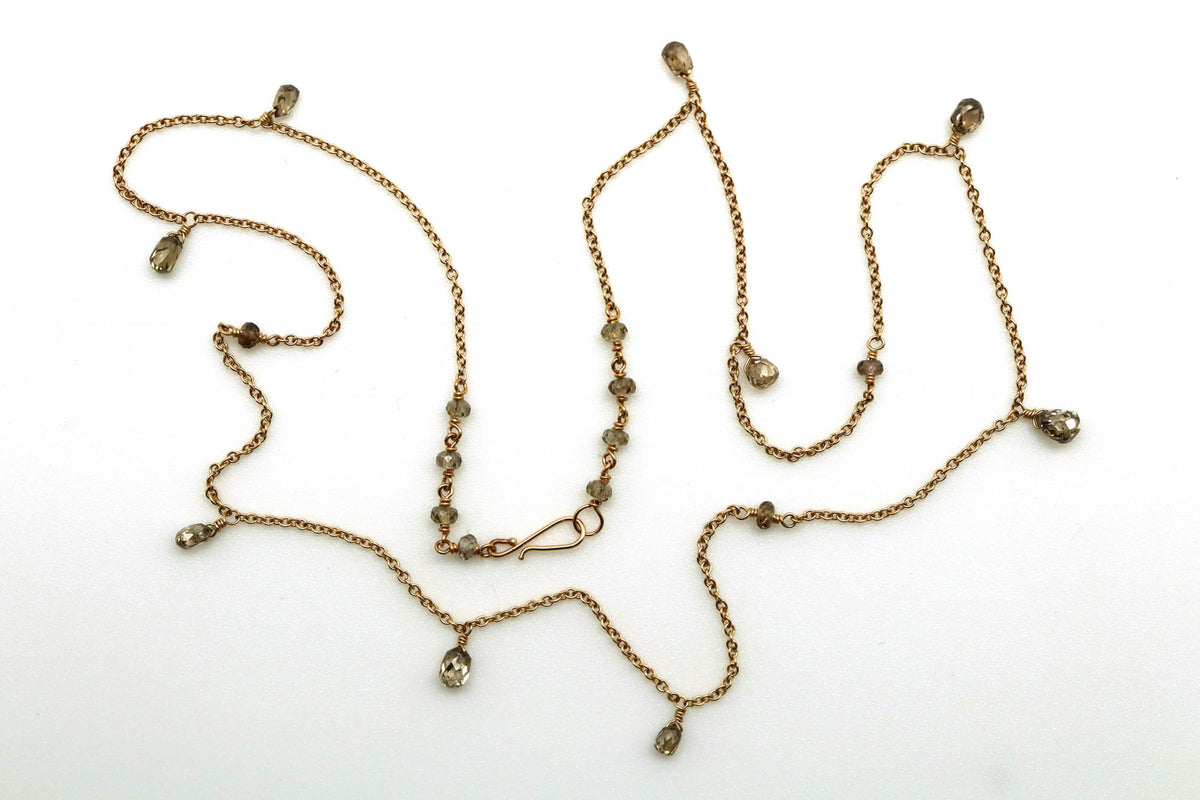 Necklace - Cognac Diamond Briolettes, Chocolate Garnet Rondelles