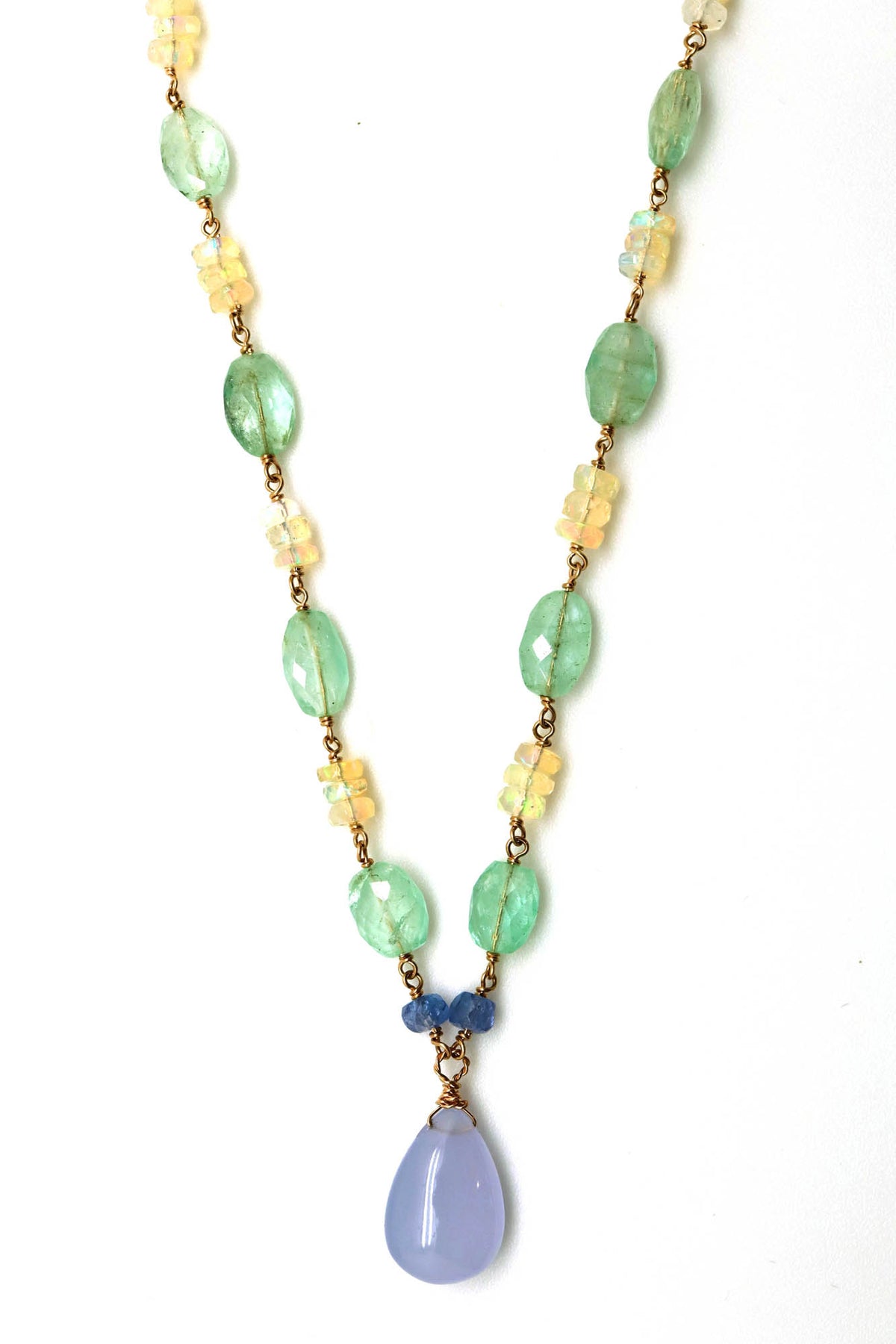 Necklace - Emerald, Opal, Chalcedony, Tanzanite
