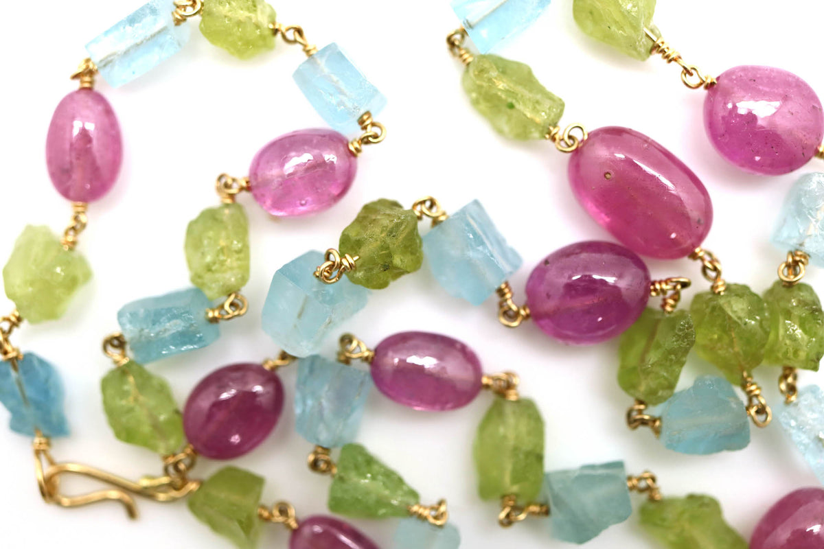 Necklace - Pink Sapphire, Aquamarine, Tsavorite