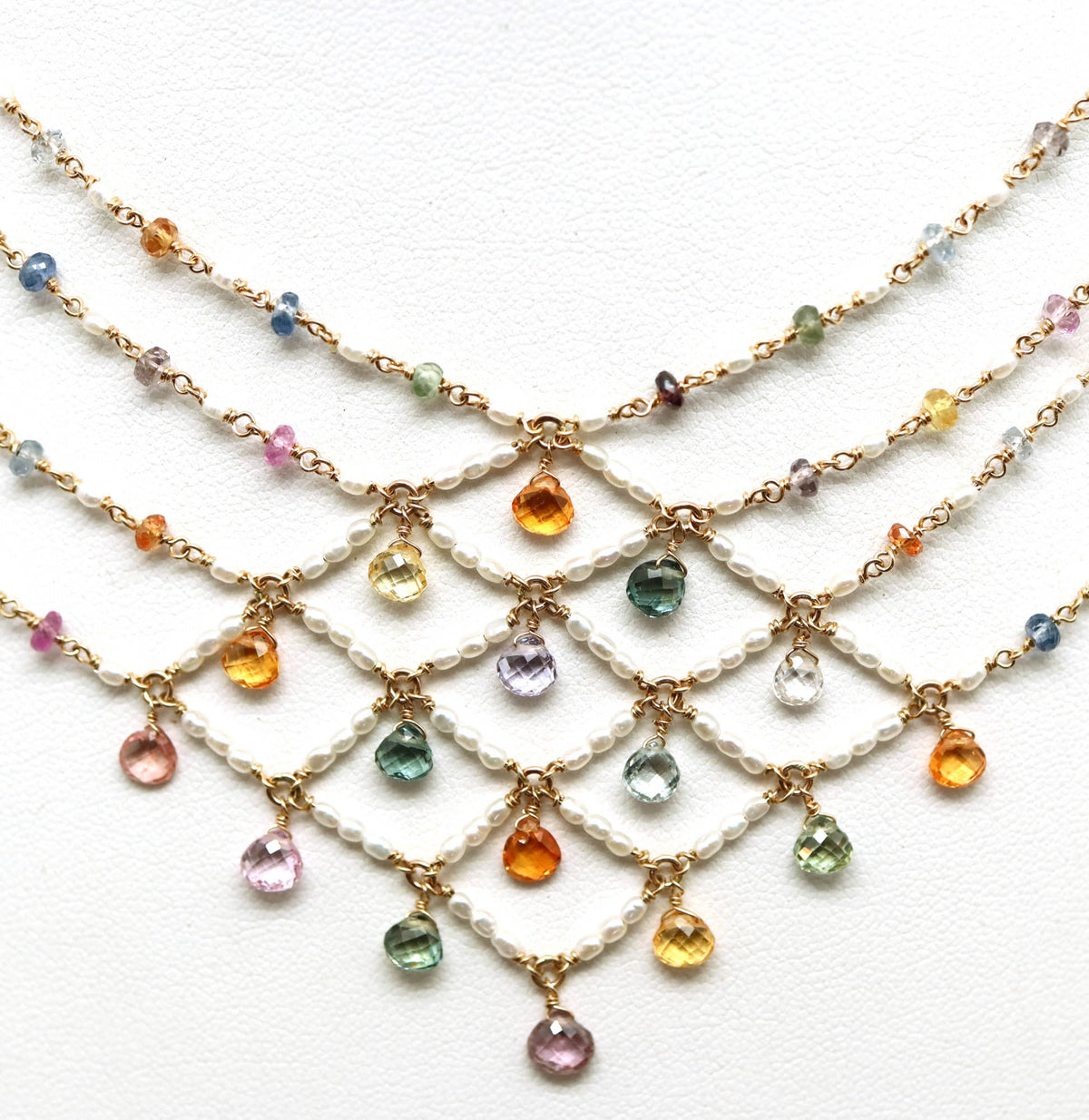 Necklace - Fancy Sapphire, Pearl Bib