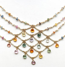 Load image into Gallery viewer, Necklace - Fancy Sapphire, Pearl Bib
