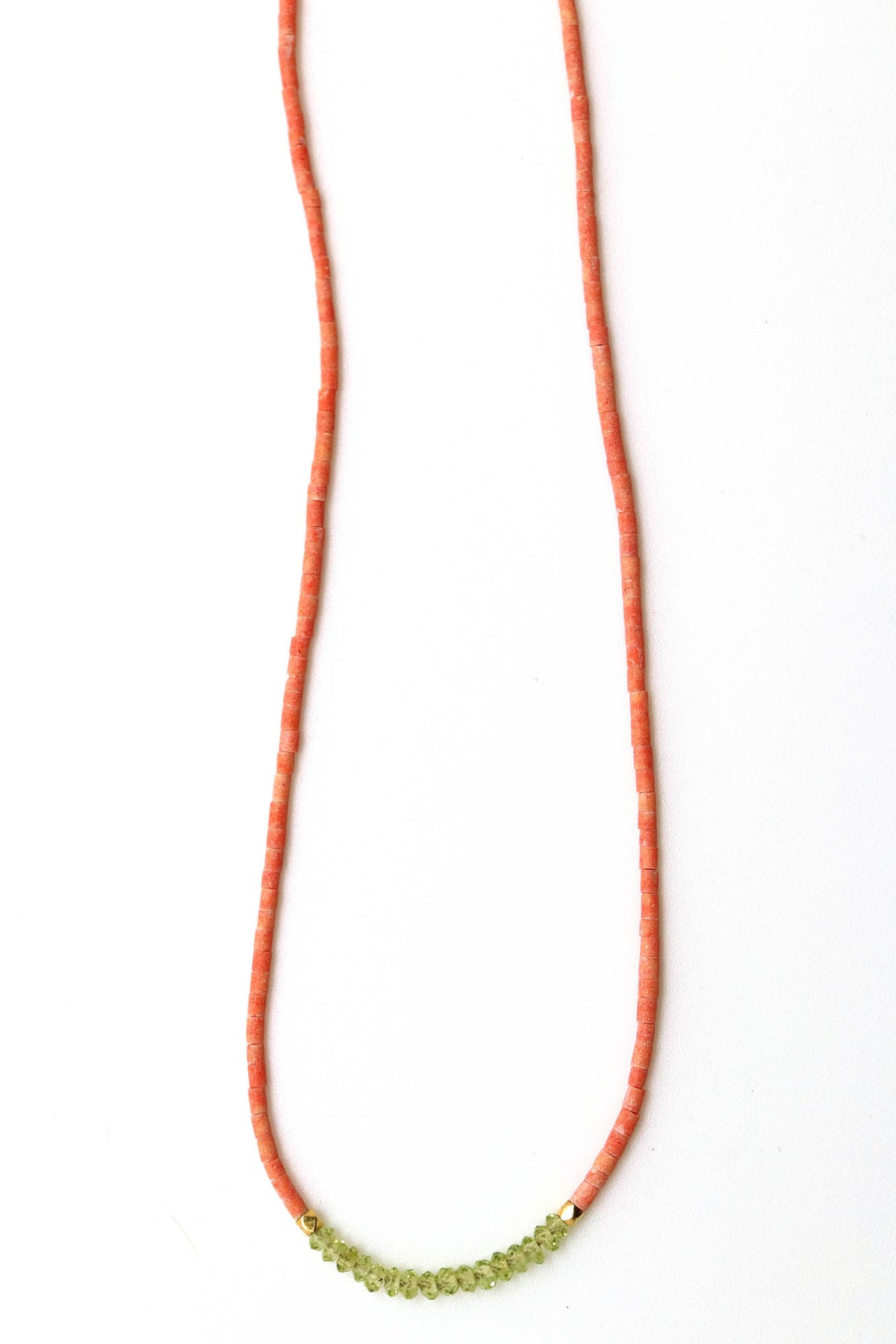 Necklace - Coral Heishi, Peridot
