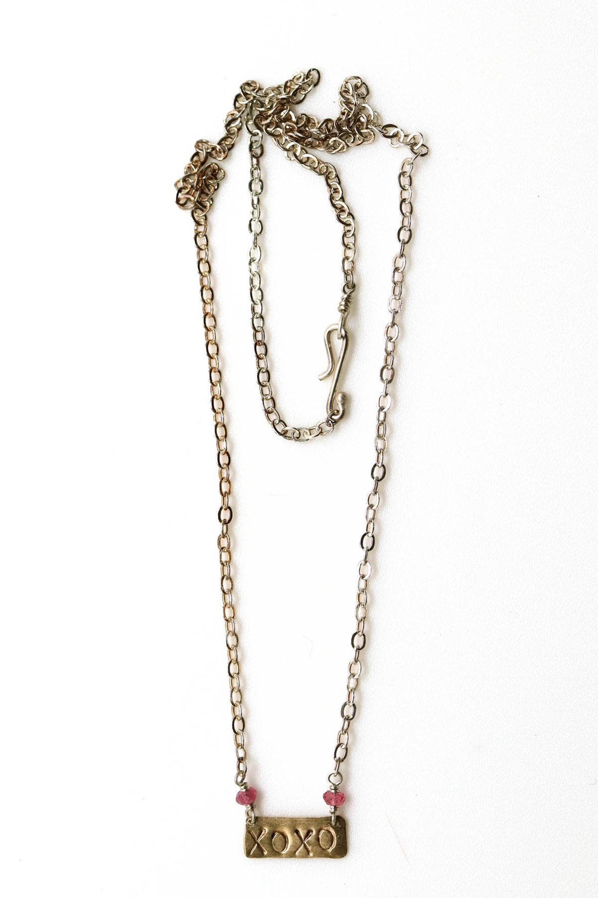 Necklace - Sterling, Pink Tourmaline XOXO 14k Gold