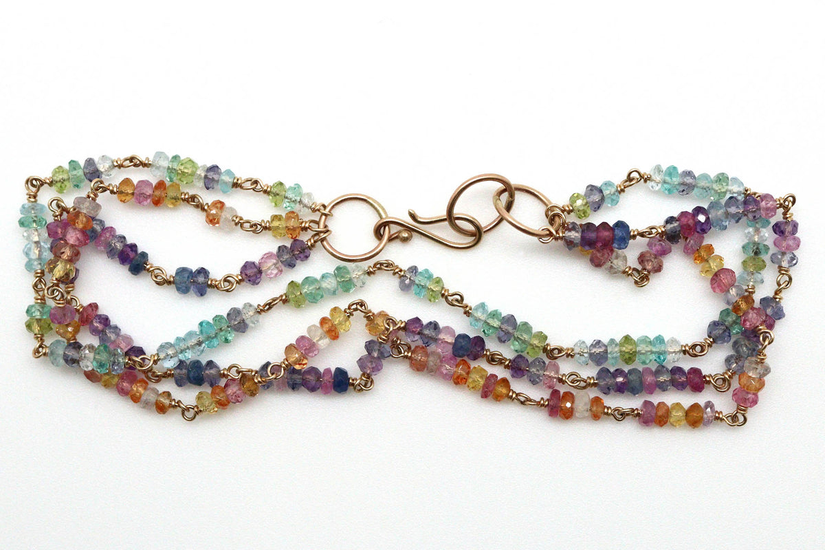 Bracelet - 14k gold, Mixed gemstones