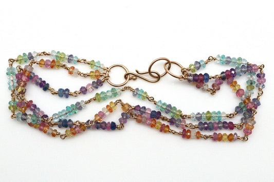 Bracelet - 14k gold, Mixed gemstones