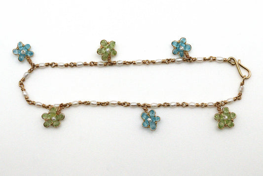 Bracelet - 18k gold, Blue Topaz, Peridot, mixed Pearl