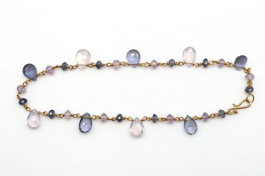 Bracelet - 18k gold, Scorolite, Amethyst, Iolite