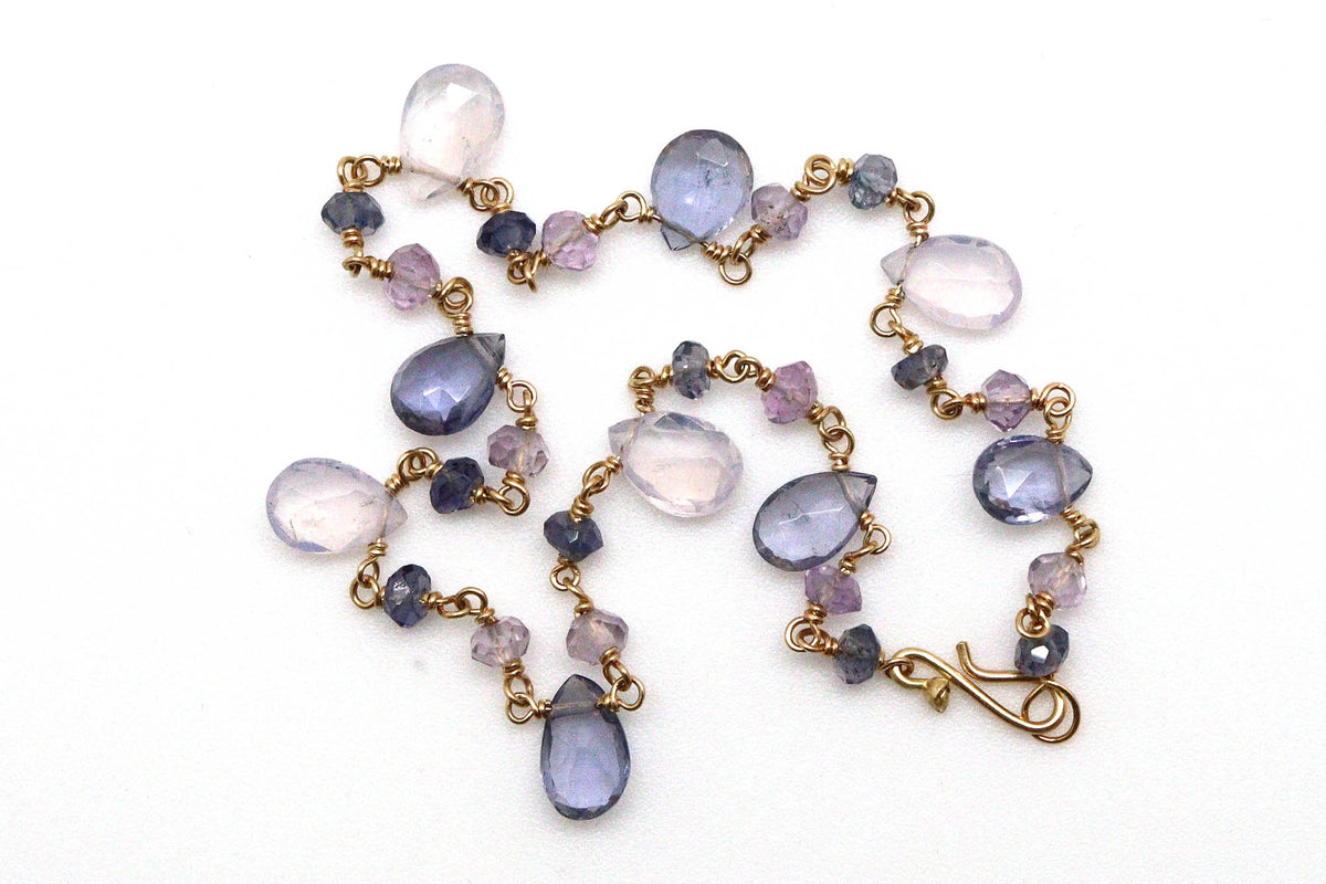 Bracelet - 18k gold, Scorolite, Amethyst, Iolite
