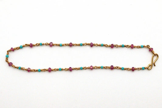 Bracelet - 24k gold, Pink Sapphire, Turquoise