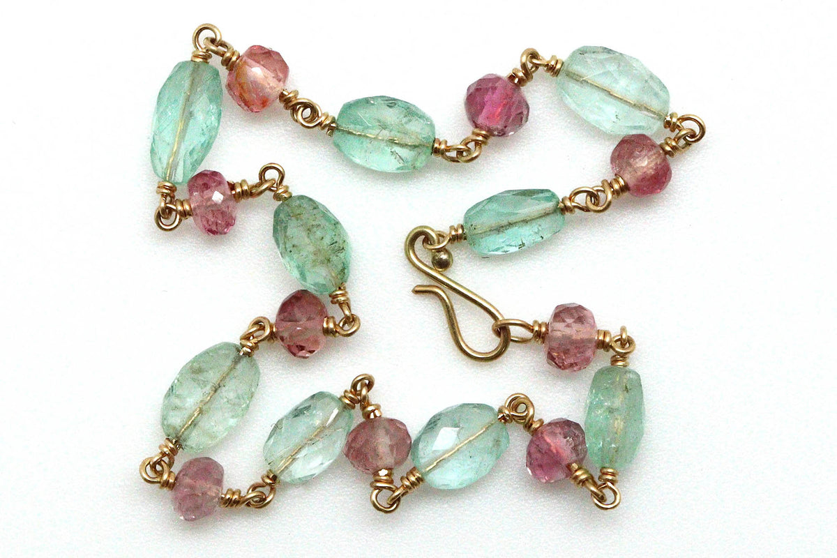 Bracelet - 18k gold, Emerald, Pink Tourmaline