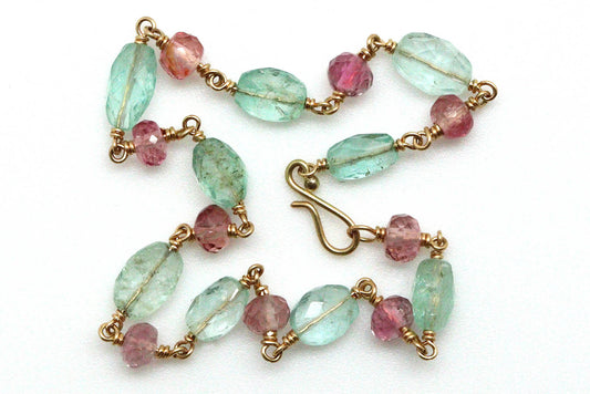 Bracelet - 18k gold, Emerald, Pink Tourmaline