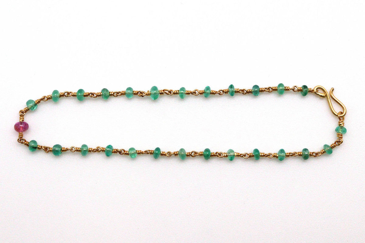 Bracelet - 24k gold, Emerald, Pink Sapphire
