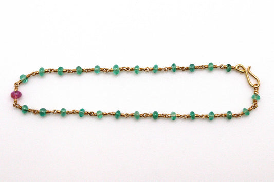 Bracelet - 24k gold, Emerald, Pink Sapphire
