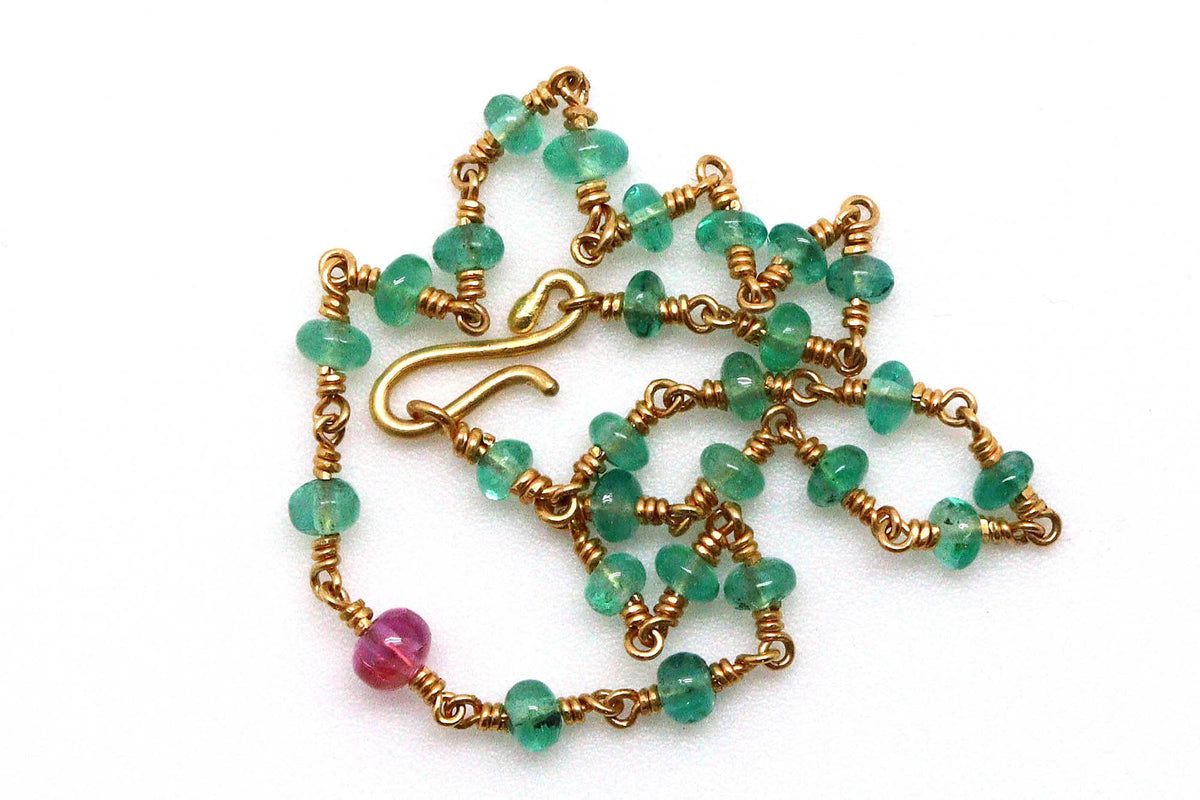 Bracelet - 24k gold, Emerald, Pink Sapphire