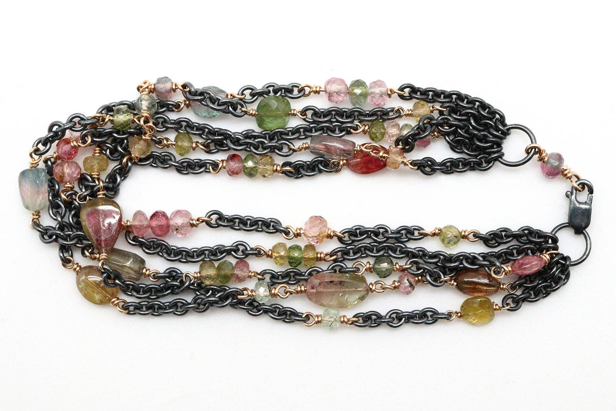Bracelet - Sterling Silver, gold fill, Tourmaline