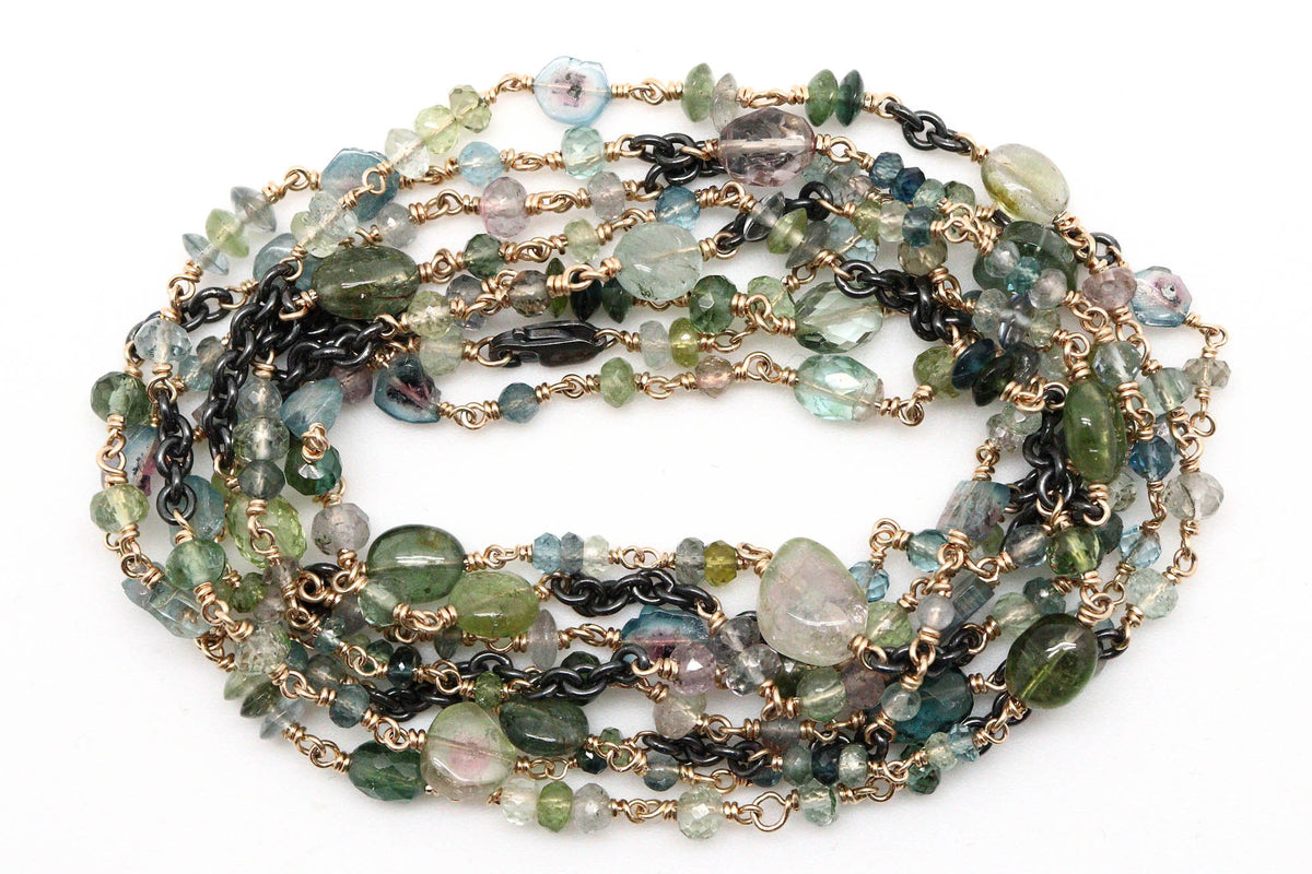 Bracelet - Sterling silver, gold fill, Green Tourmaline
