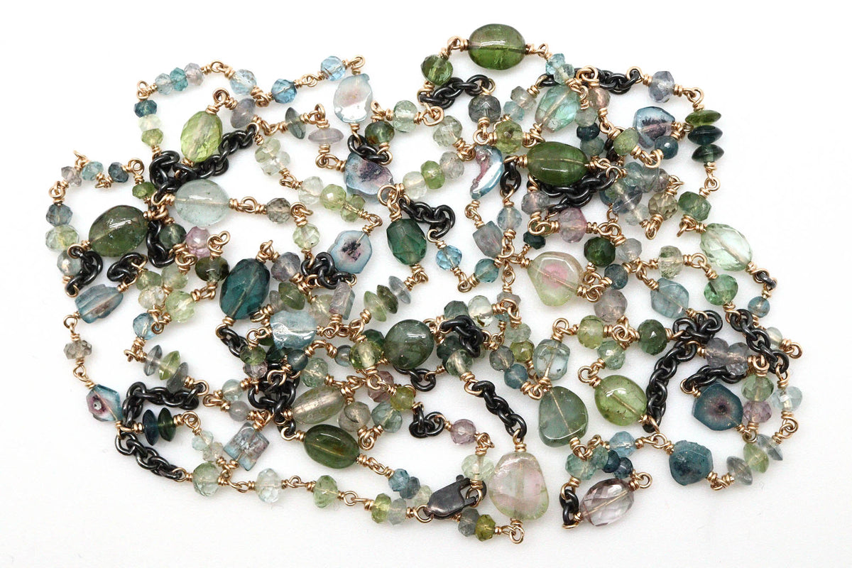 Bracelet - Sterling silver, gold fill, Green Tourmaline