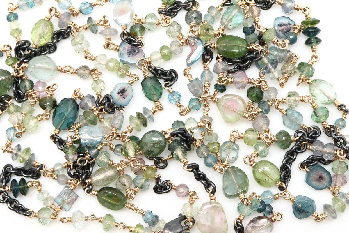 Bracelet - Sterling silver, gold fill, Green Tourmaline