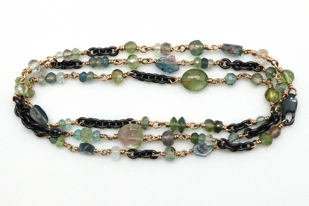 Bracelet - Sterling silver, gold fill, Green Tourmaline