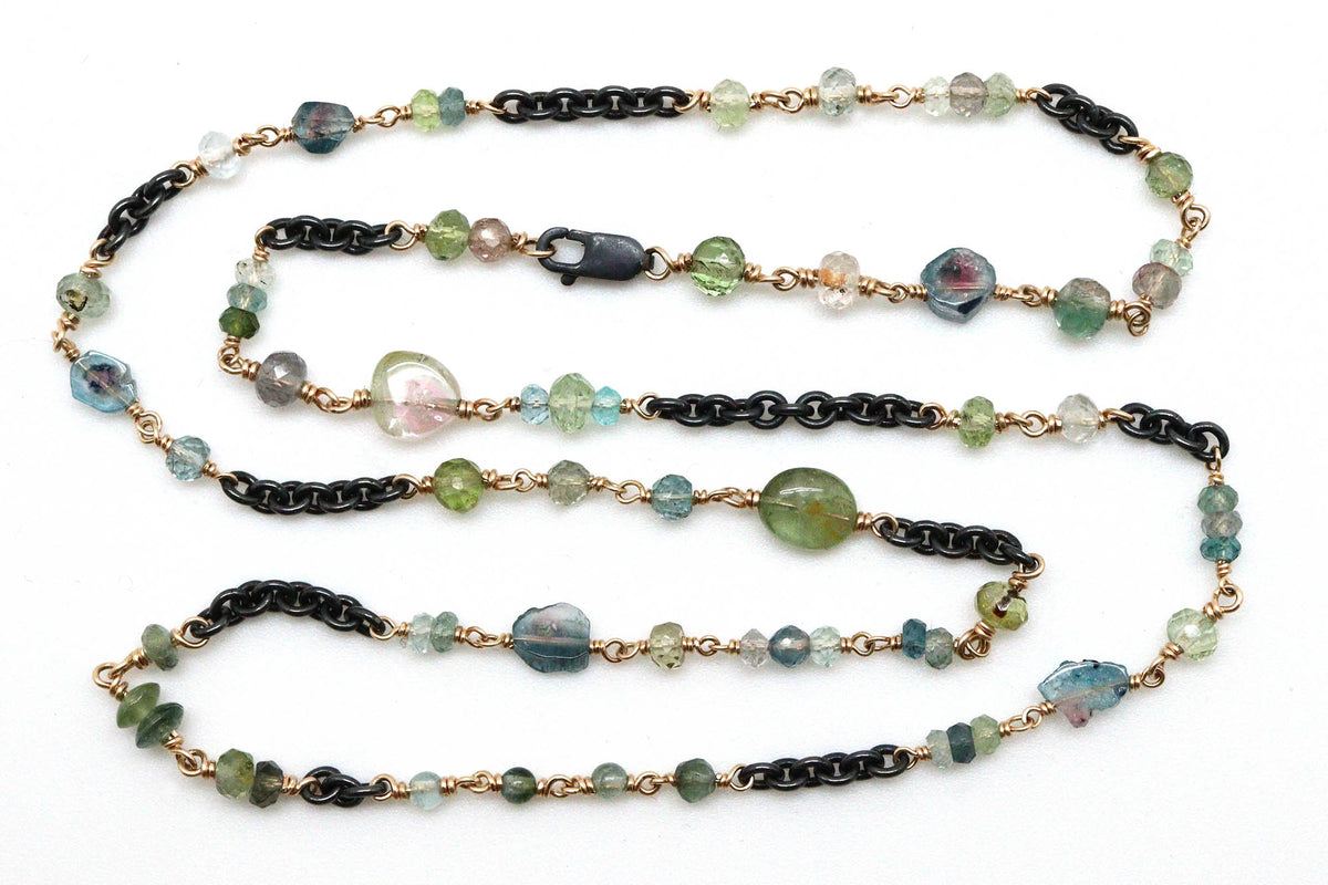 Bracelet - Sterling silver, gold fill, Green Tourmaline