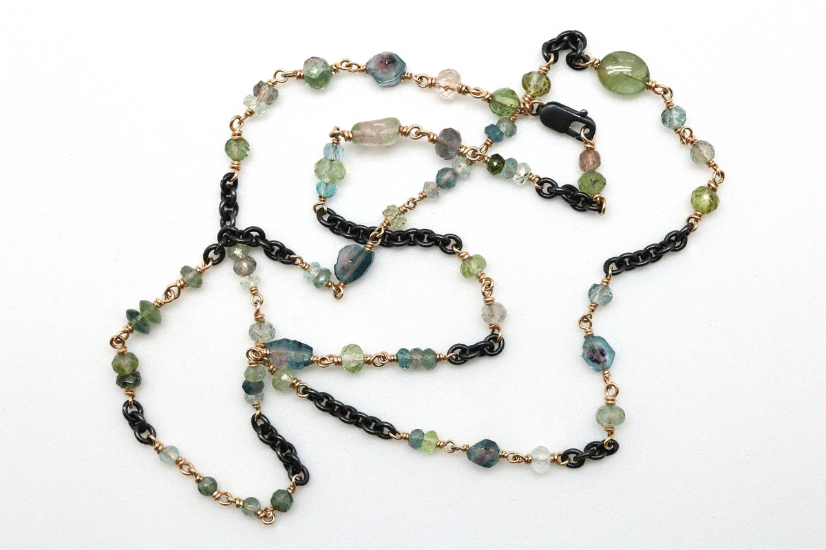 Bracelet - Sterling silver, gold fill, Green Tourmaline