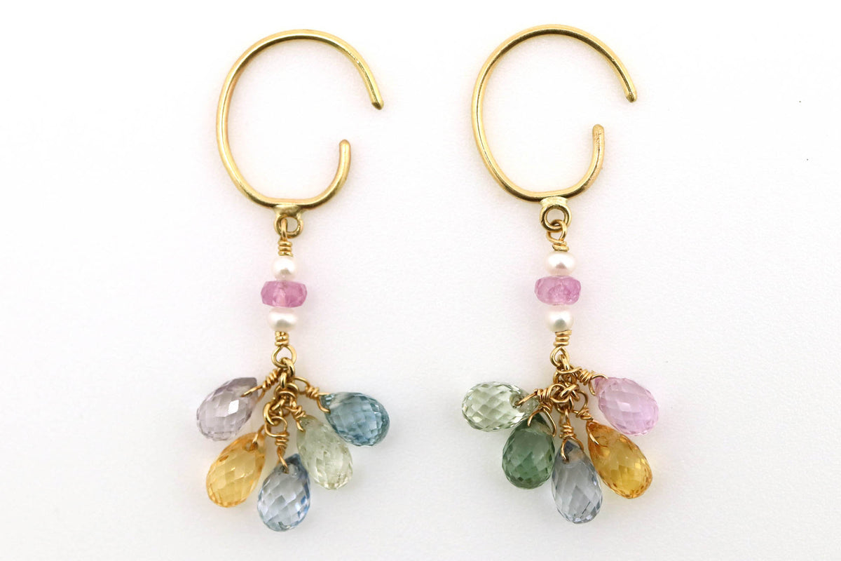 Earrings - Five mixed color Sapphire briolette's