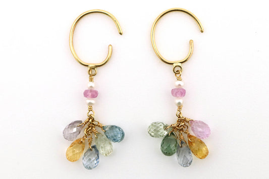 Earrings - Five mixed color Sapphire briolette's