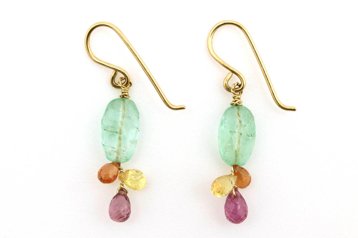 Earrings - Emerald, Orange, Yellow and Pink Sapphires