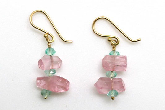 Earrings - Pink Tourmaline, Aquamarine