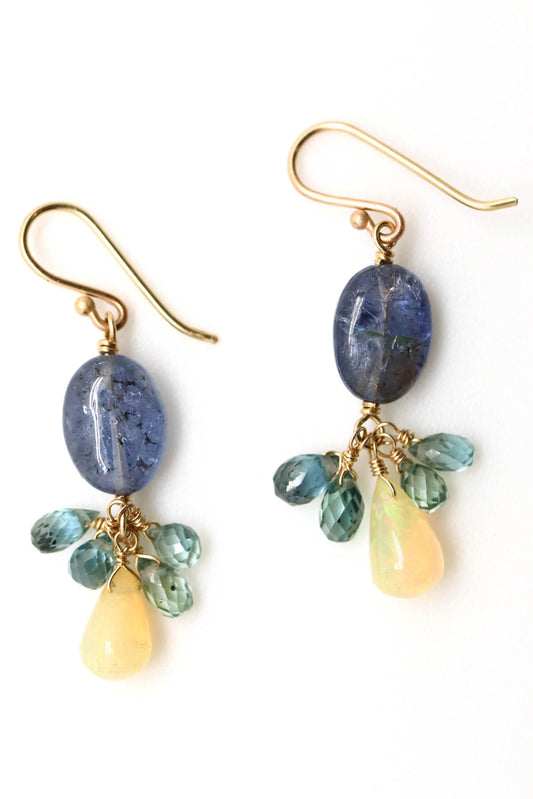 Earrings - Tanzanite, Opal, Green Sapphire