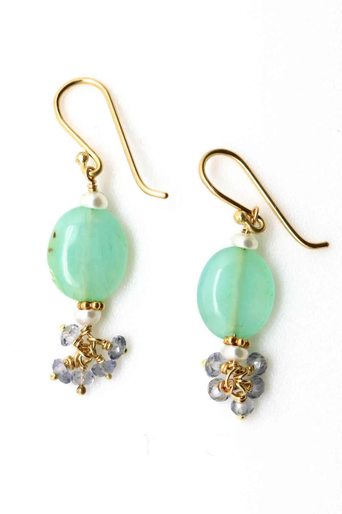 Earrings - Peruvian Opal, Iolite, Pearl