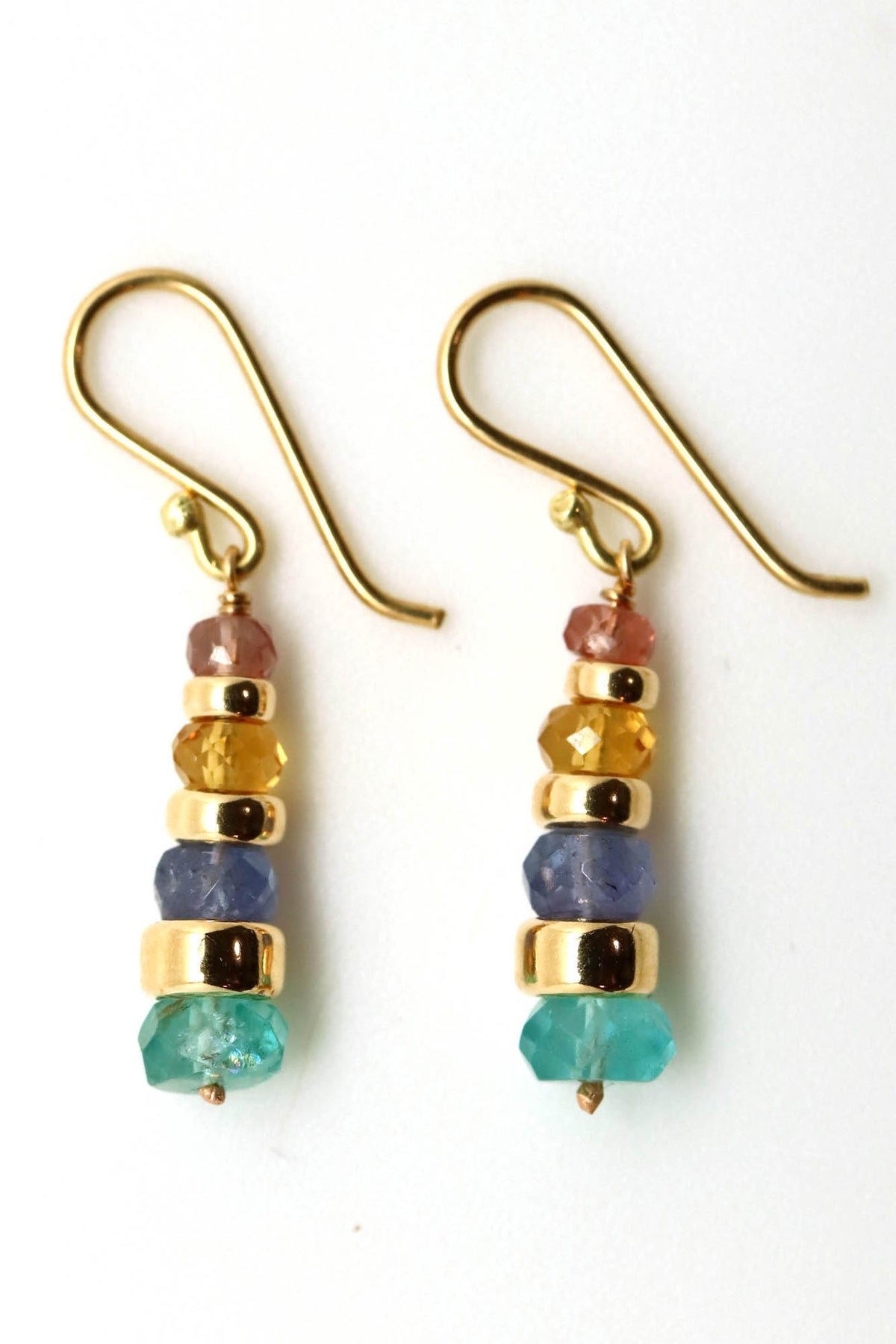 Earrings - Orange Sapphire, Yellow Beryl, Tanzanite, Apatite