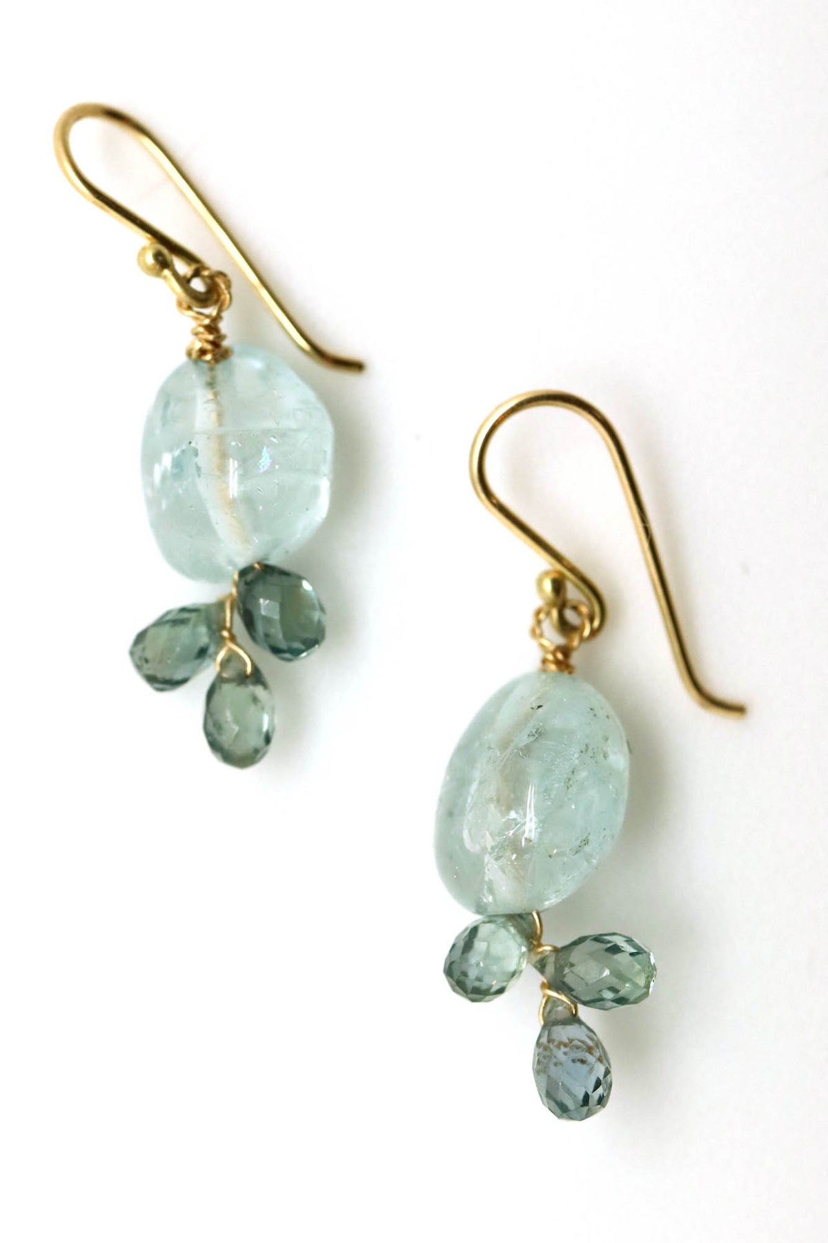Earrings - Aquamarine, Green Sapphires