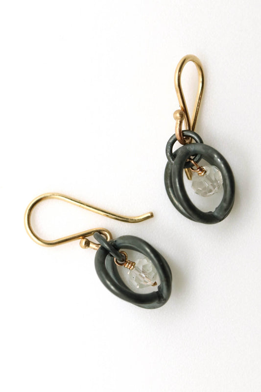 Earrings - Blackened sterling, Moonstone 18k gold
