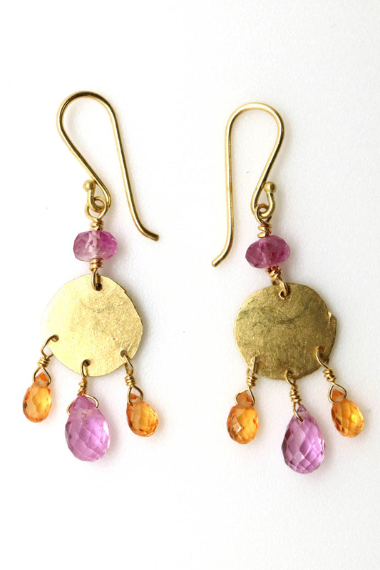 Earrings - Pink and Orange Sapphire
