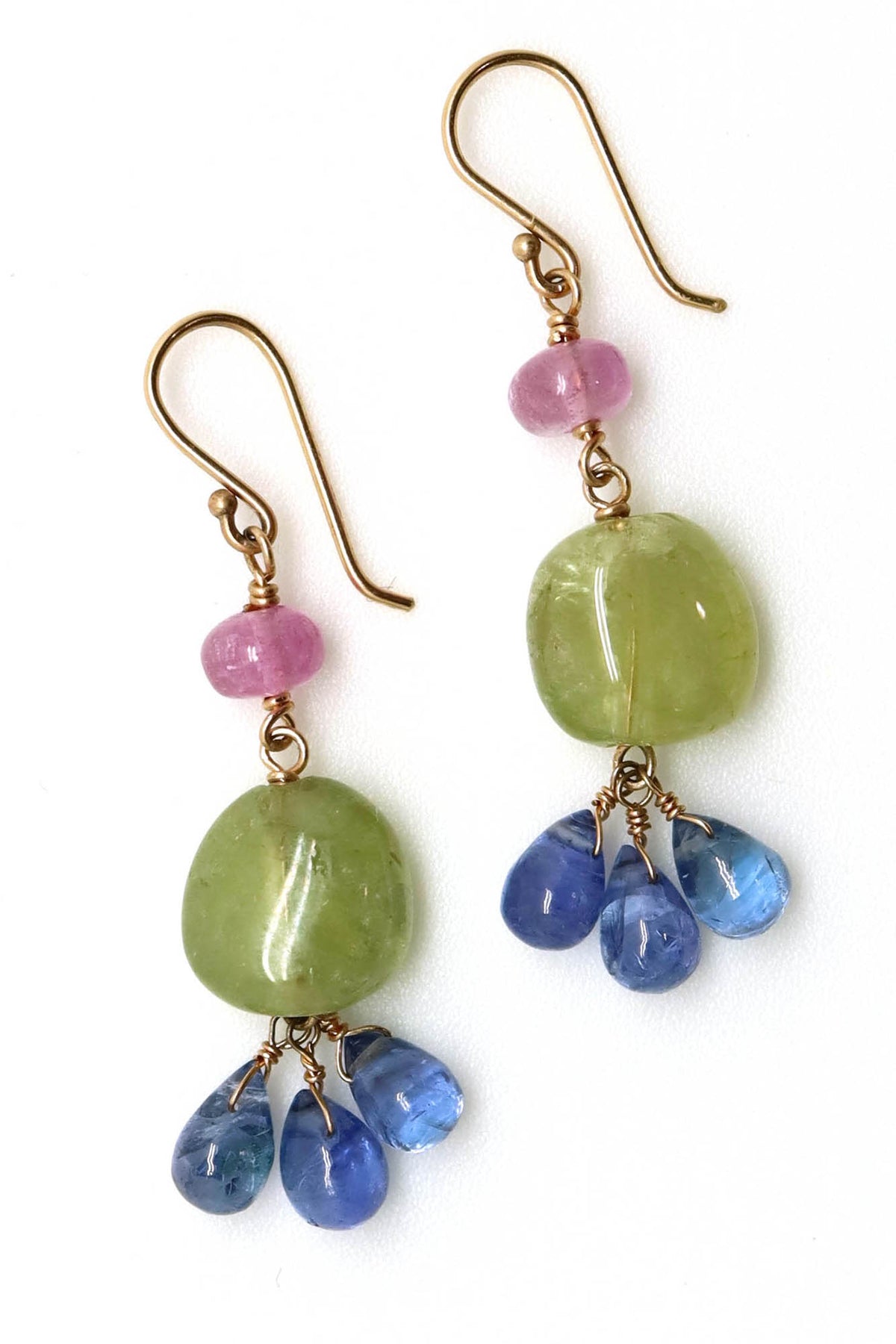 Earrings - Pink Sapphire, Tsavorite, Tanzanite