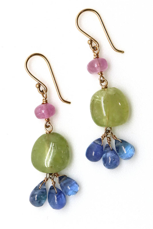 Earrings - Pink Sapphire, Tsavorite, Tanzanite