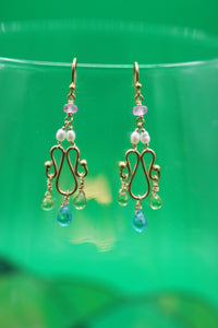 Snake Earrings - 18k Gold, Topaz, Peridot, Pearl, Pink Sapphire