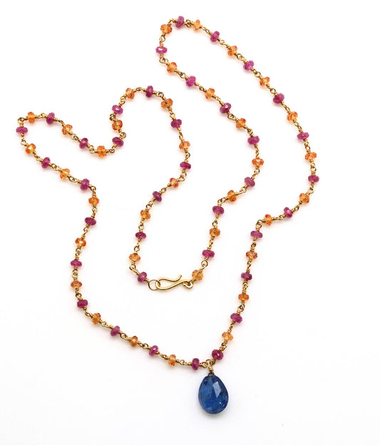 Necklace - Pink and Orange Sapphire, Tanzanite