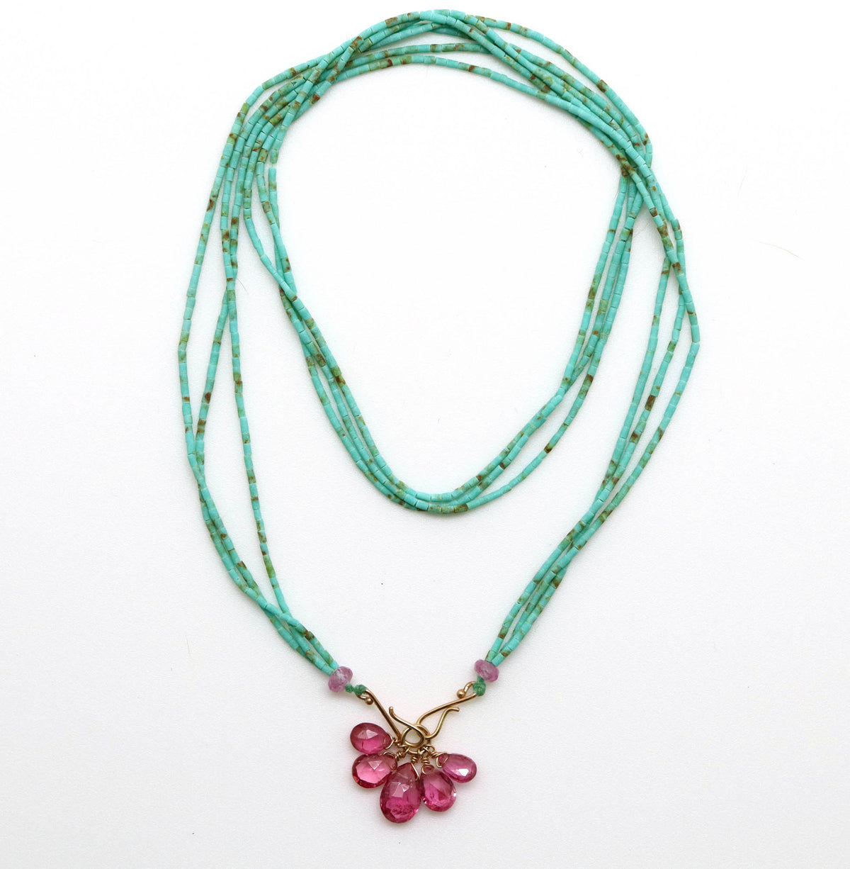 Necklace - Turquoise, Pink Tourmaline briolettes, Pink Sapphire