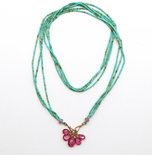Necklace - Turquoise, Pink Tourmaline briolettes, Pink Sapphire
