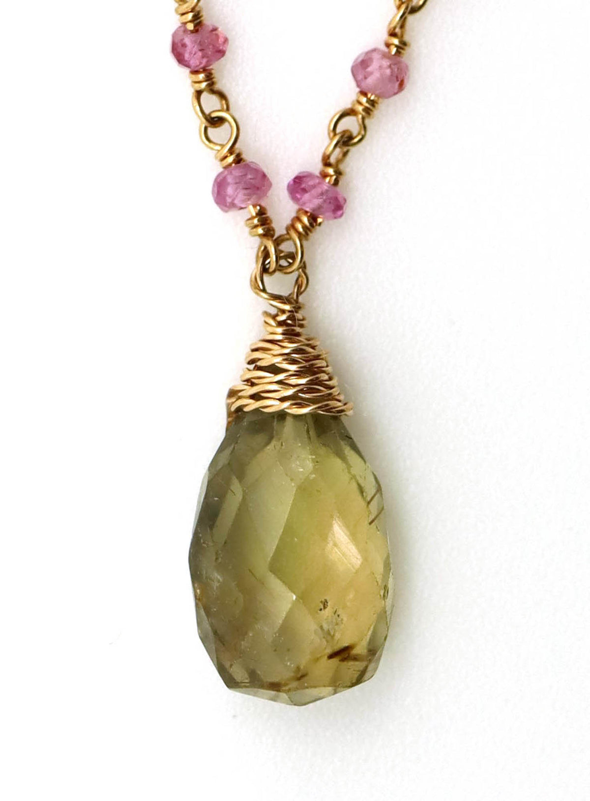 Necklace - Green Sapphire Briolette, Pink Sapphire