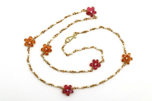 Necklace - Pink Sapphire, Spessartite, Pearl