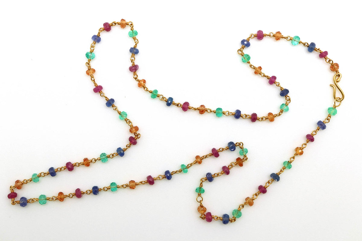 Necklace - Pink and Orange Sapphire, Tanzanite, Emerald