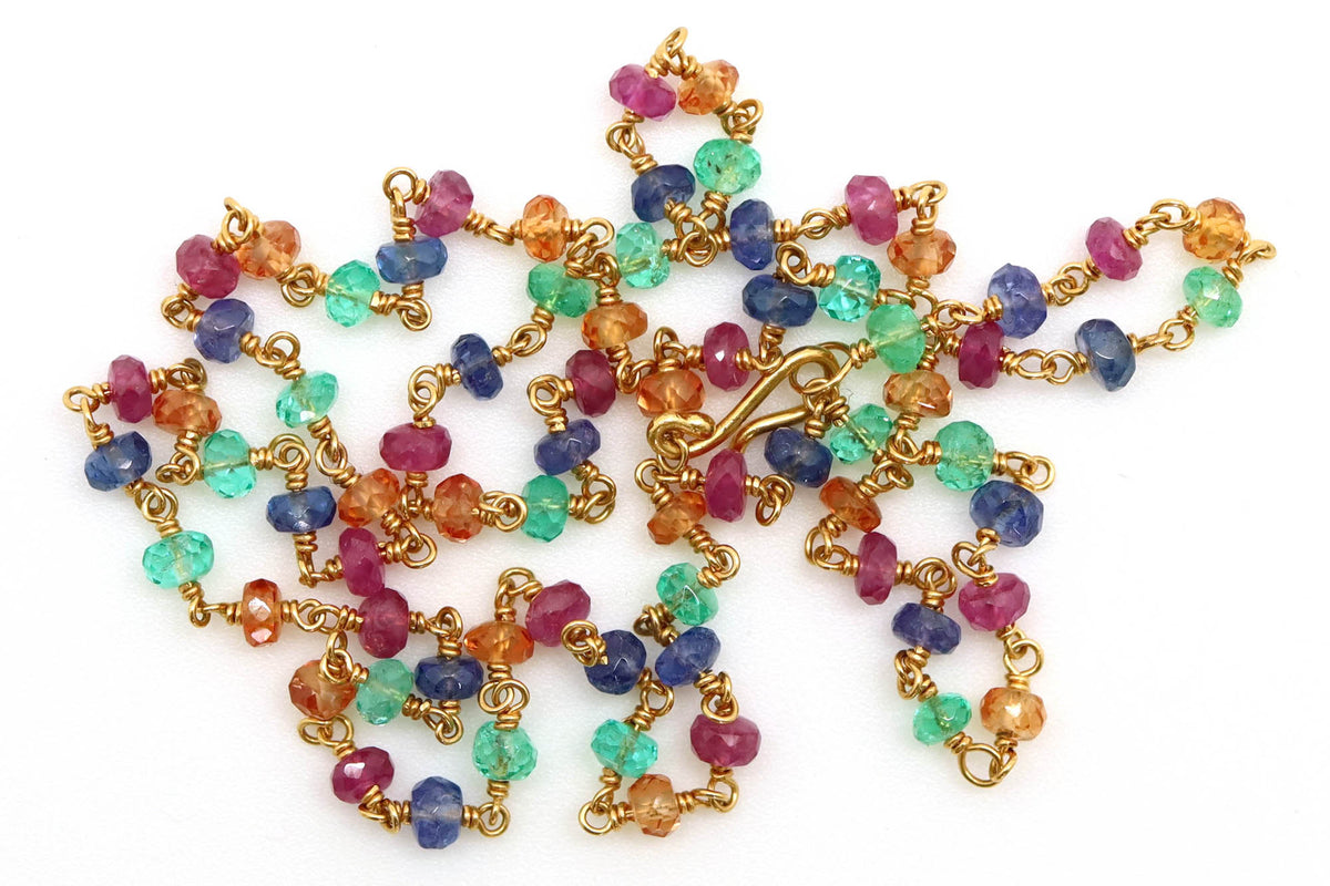 Necklace - Pink and Orange Sapphire, Tanzanite, Emerald